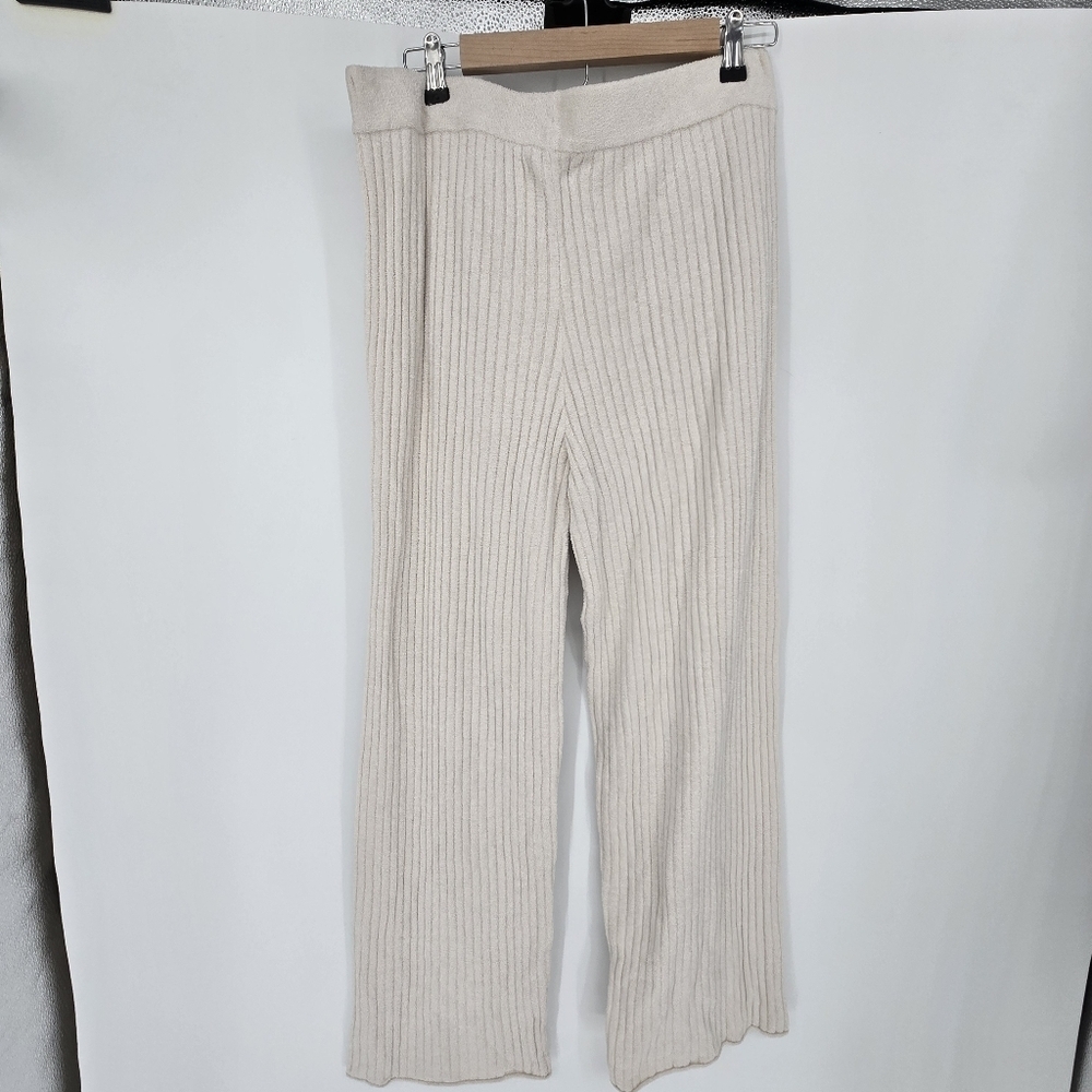 Barefoot Dreams CozyChic Ultra Lite Rib Rolled Edge pull on Pants Almond SZ L - Picture 3 of 7